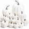 16 Artificial White Pumpkins, Assorted Sizes Fake Faux Rustic Harvest Farmhouse Pumpkins for Halloween, Thanksgiving, Fall, and Autumn Season Decorations.